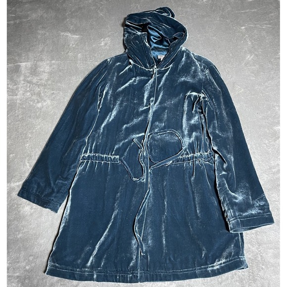 J. Jill Jackets & Blazers - J Jill Jacket Womens Small Blue‎ Crushed Velvet Button Front Hooded Cinch Anorak